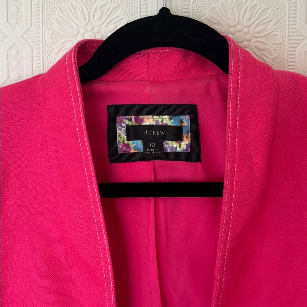 J. Crew Going-Out Blazer in Stretch Linen Fuschia Pink Size 12 - Picture 6 of 10